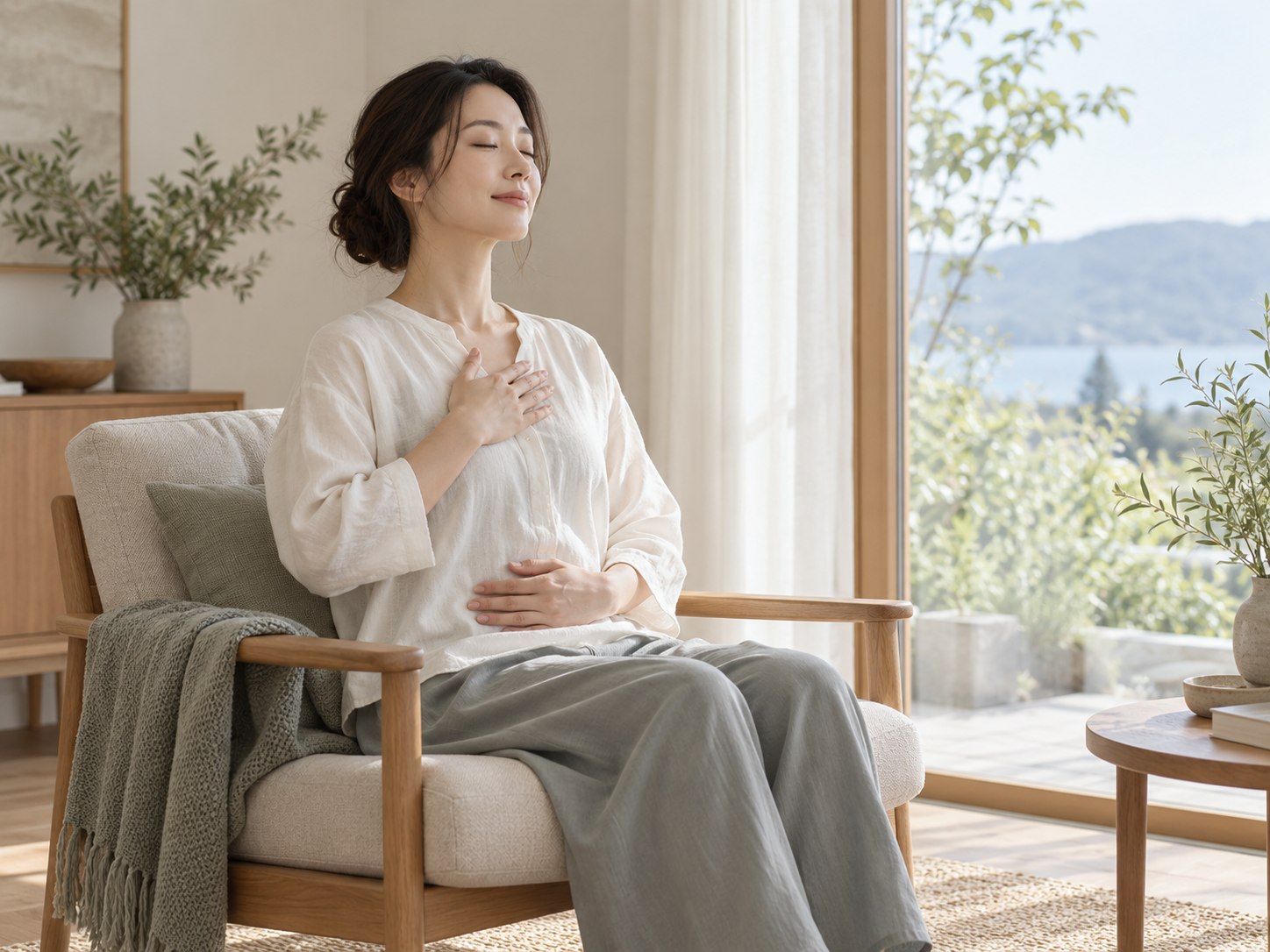 自分の呼吸を感じるマインドフルネスのイメージ